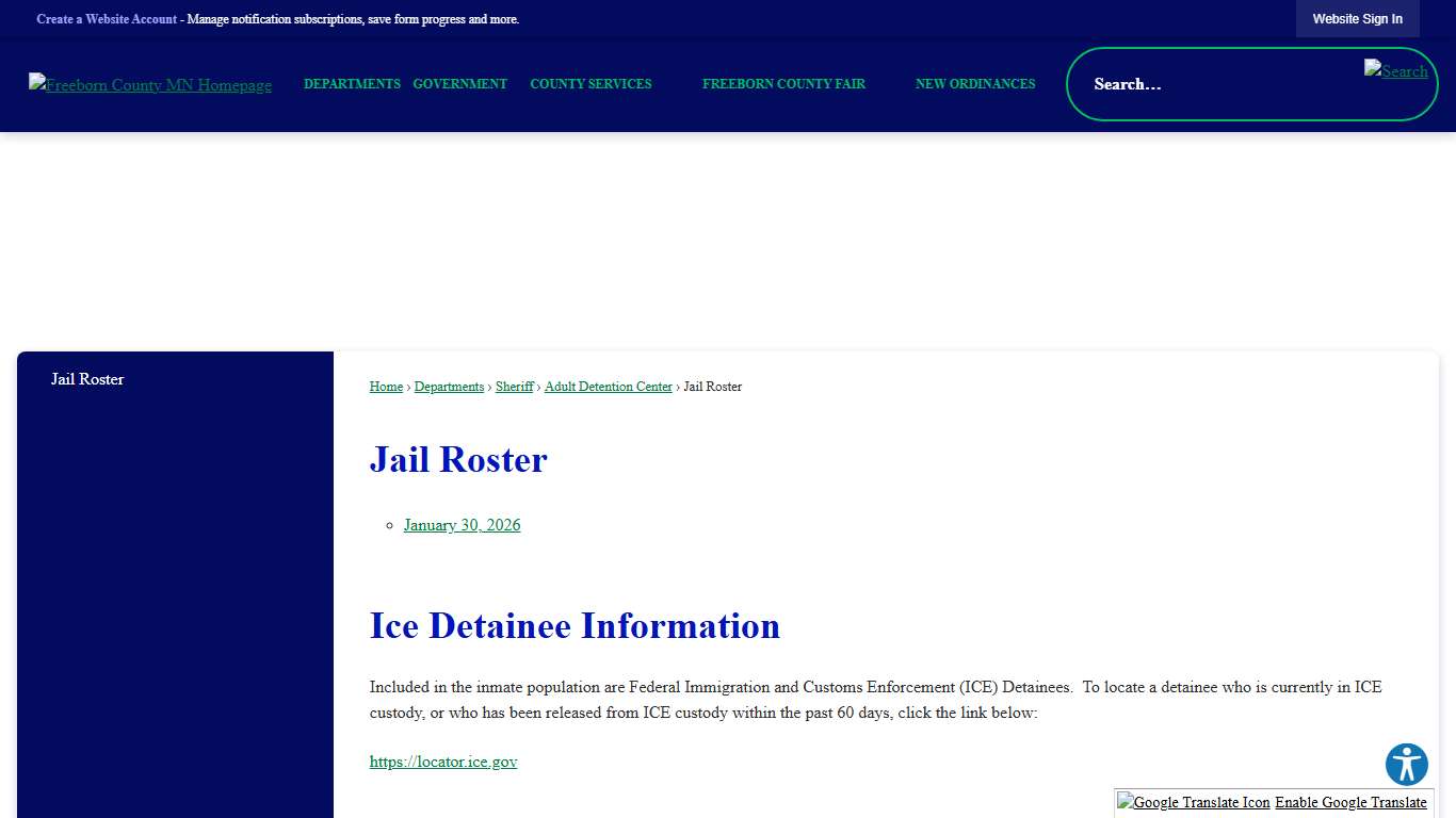 Jail Roster Freeborn County, MN - Official Website